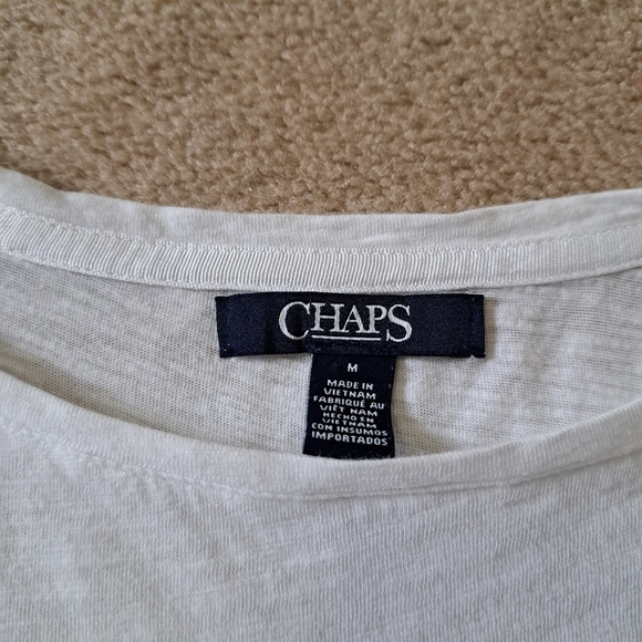 Chaps White Tee Size Medium Lace Detail Shoulder Lightweight - Picture 9 of 13
